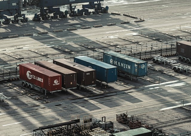 Truck trailers standing in a parking lot