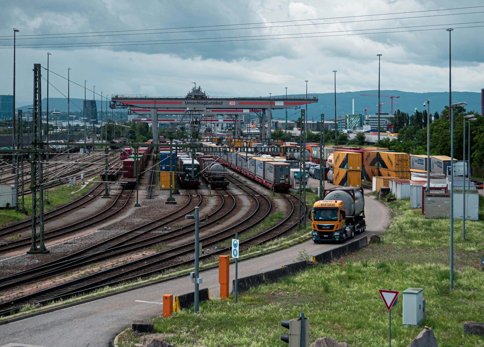 Truck trailers standing in a parking lot